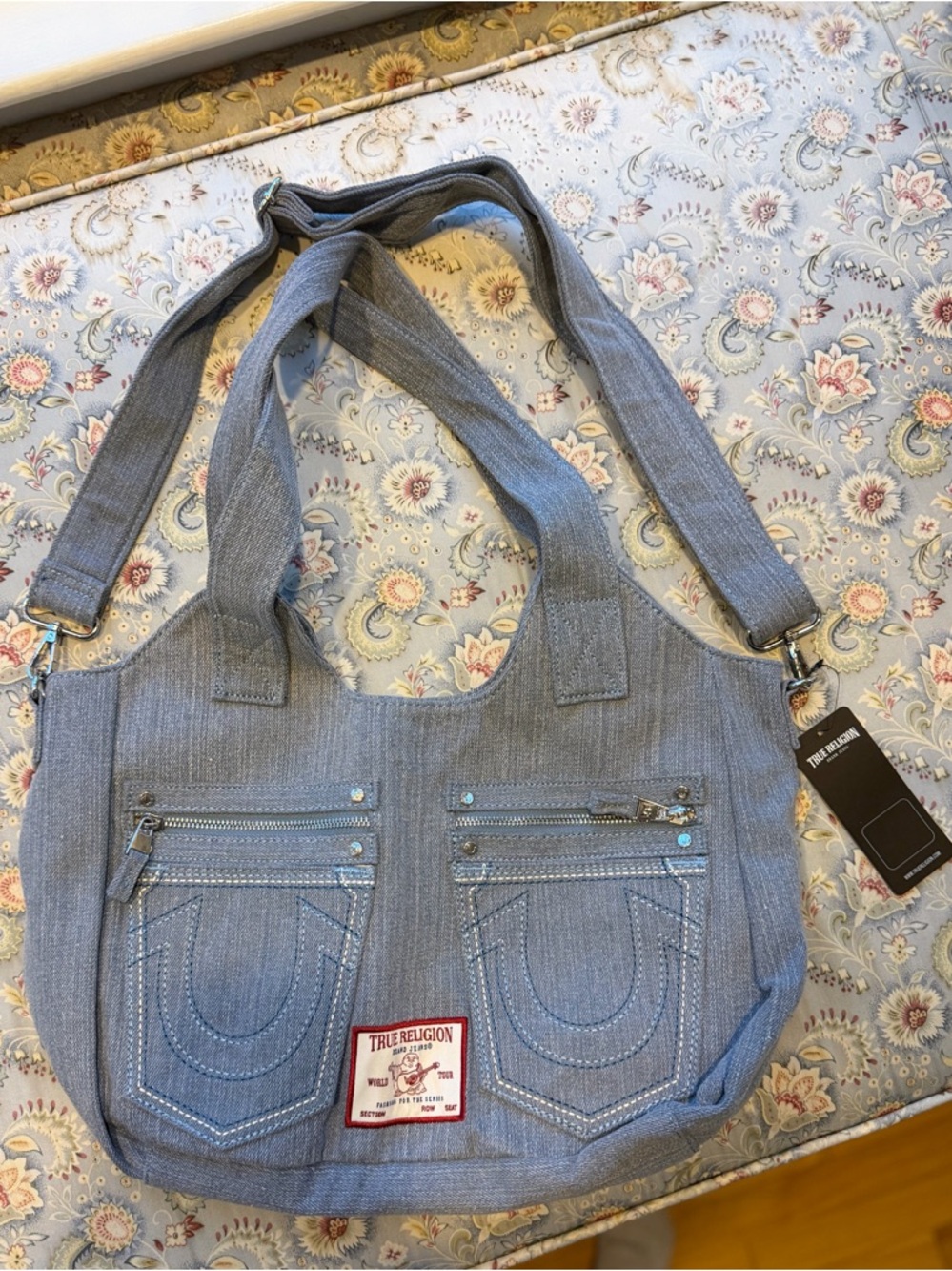 True Religion Denim Tote with Cream Lining